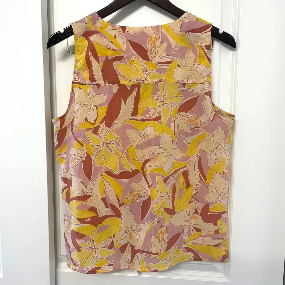 Nine West Women's sleeveless blouse floral front tie Tank Top Shirt Size M - Picture 3 of 7